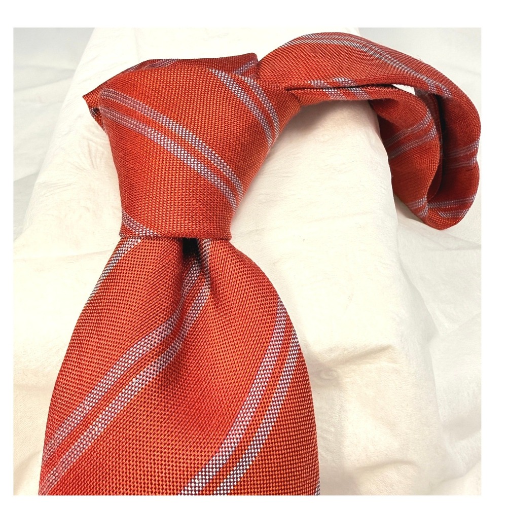 Hermes Red Striped Silk Tie  Vintage Pristine Condition